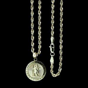 10K Real Gold Rope Chain and Saint Christopher Pendant Set